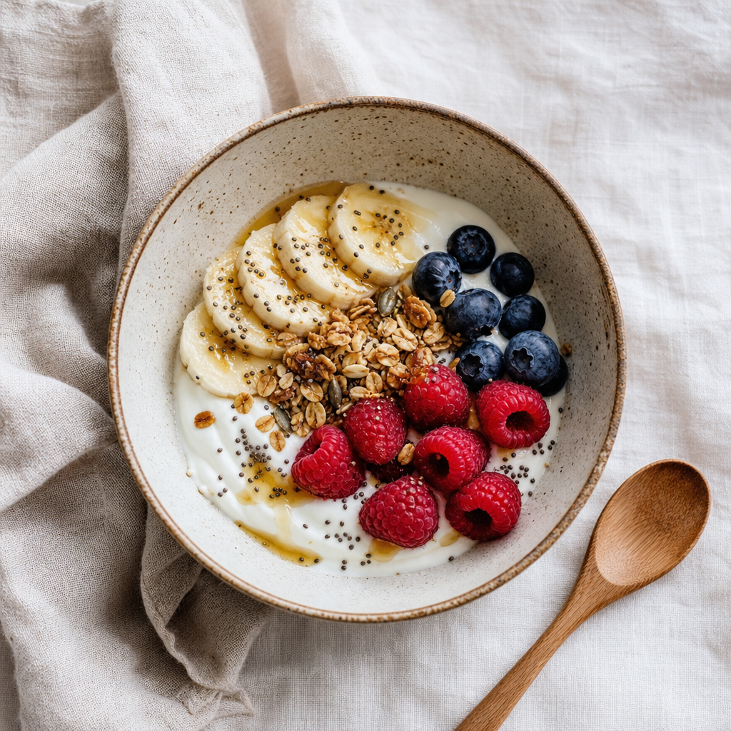 Aveia + frutas vermelhas + linhaça